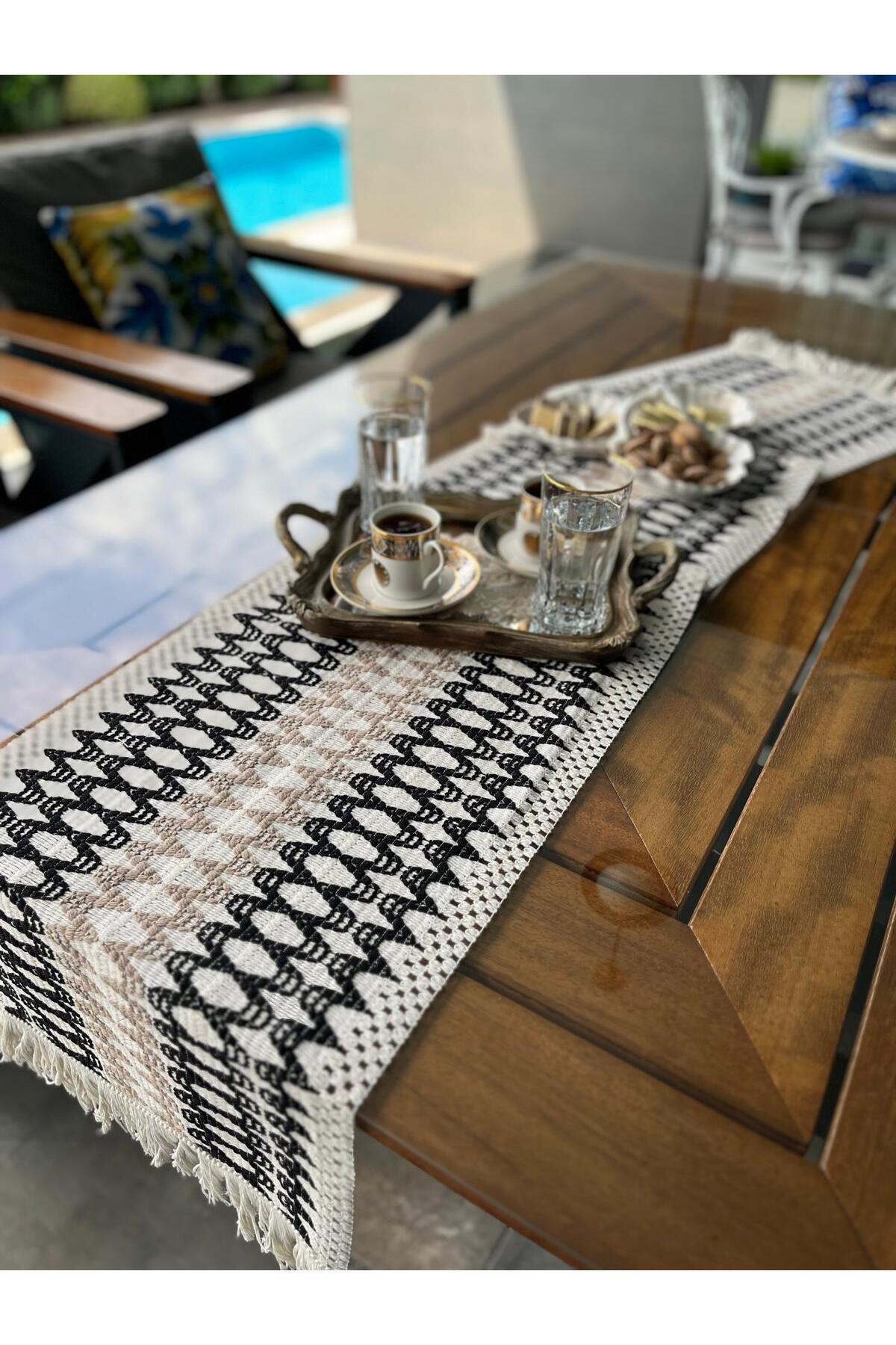 Tropikhome Örme Zigzag Desenli Siyah - Kahve 35 x 145 cm Runner — Siyah - Kahve