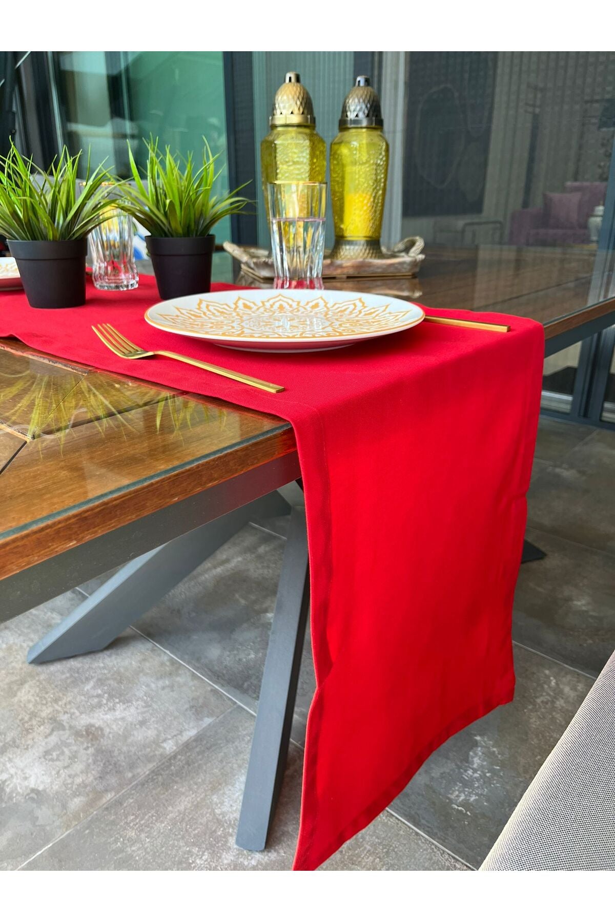 Tropikhome Pamuklu Su Geçirmez Kırmızı 40 x 140 Runner — Kırmızı