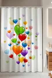 Tropikhome 180 x 200 Çok Renkli Kalpli Balon Desenli Banyo Perdesi — Çok Renkli