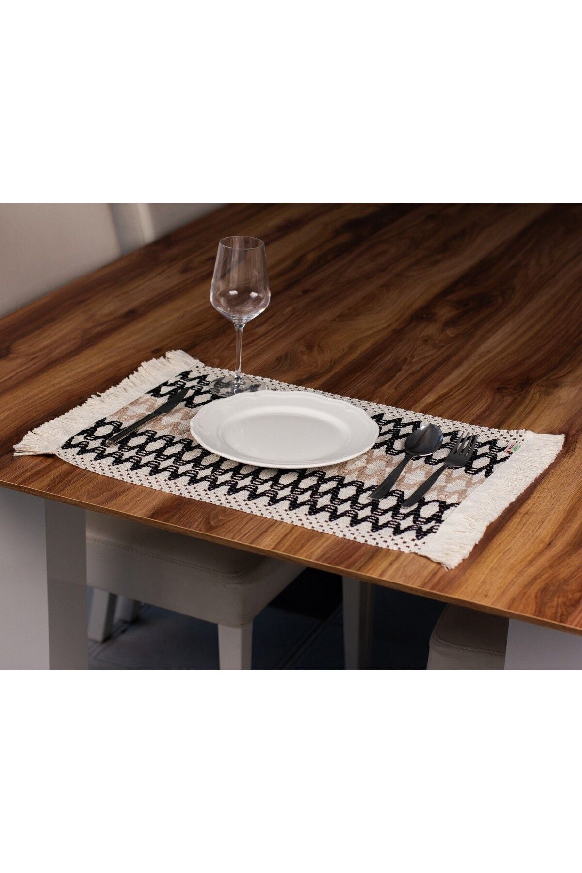 Tropikhome Pamuklu Örme Püsküllü 6 adet 35x45 Cm Supla Amerikan Servis — Siyah - Kahve