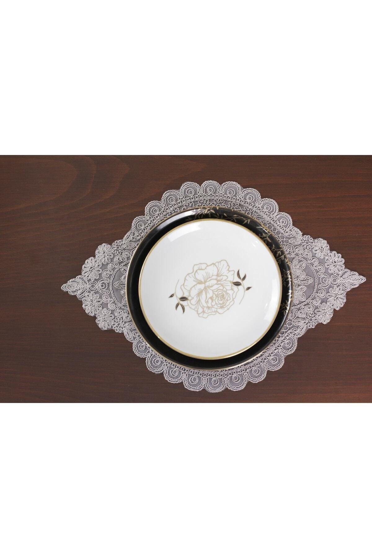 Tropikhome Nakışlı Gri 35 x 115 Runner + 35 x 50*12 Amerikan Servisli 13 Parça Sunum Yemek Seti — Gri