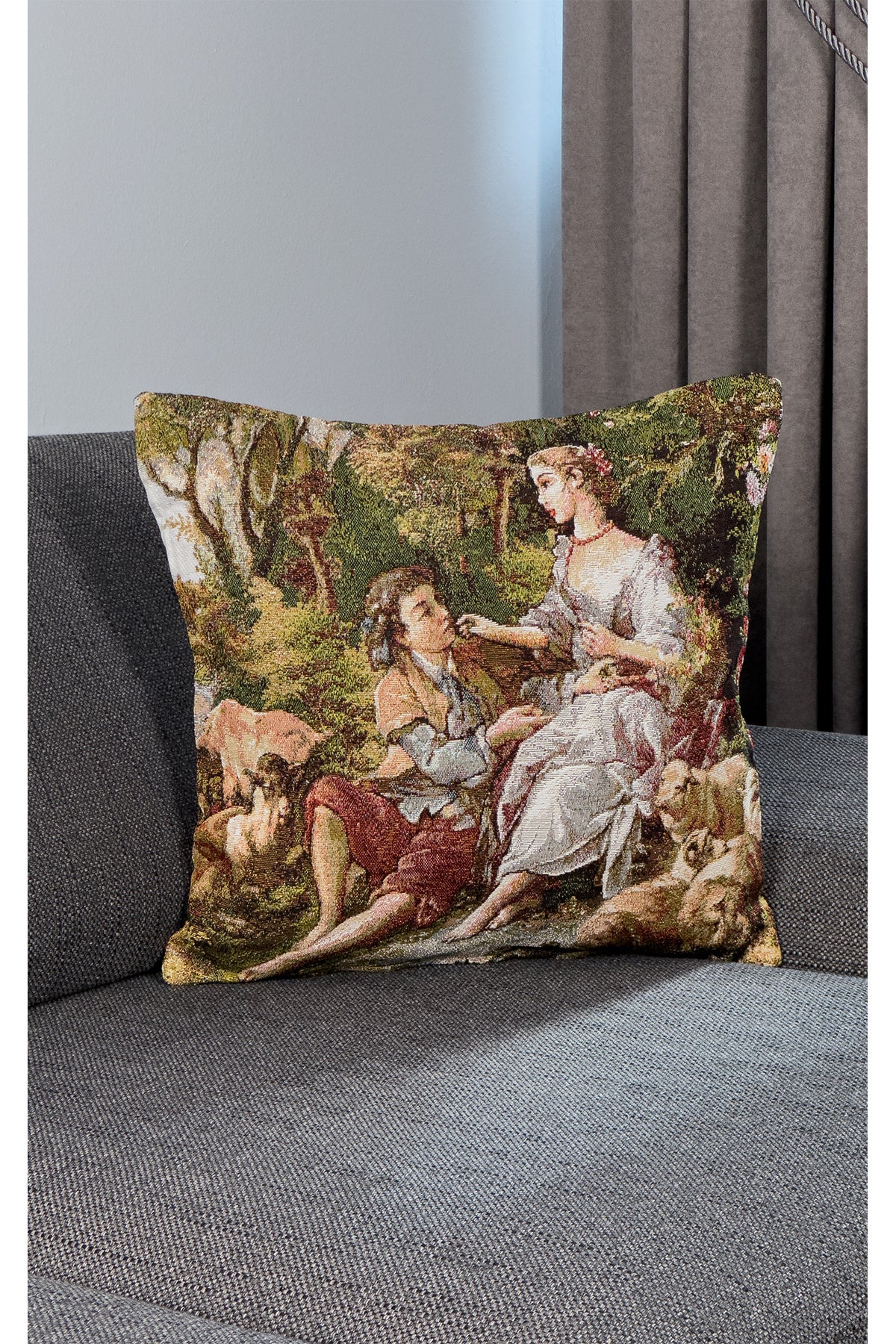 Tropikhome ST-9 Kırsal Ev Desenli 45 x 45 Cm Çift Taraflı Goblen Dokuma Kırlent Kılıfı — Çok Renkli