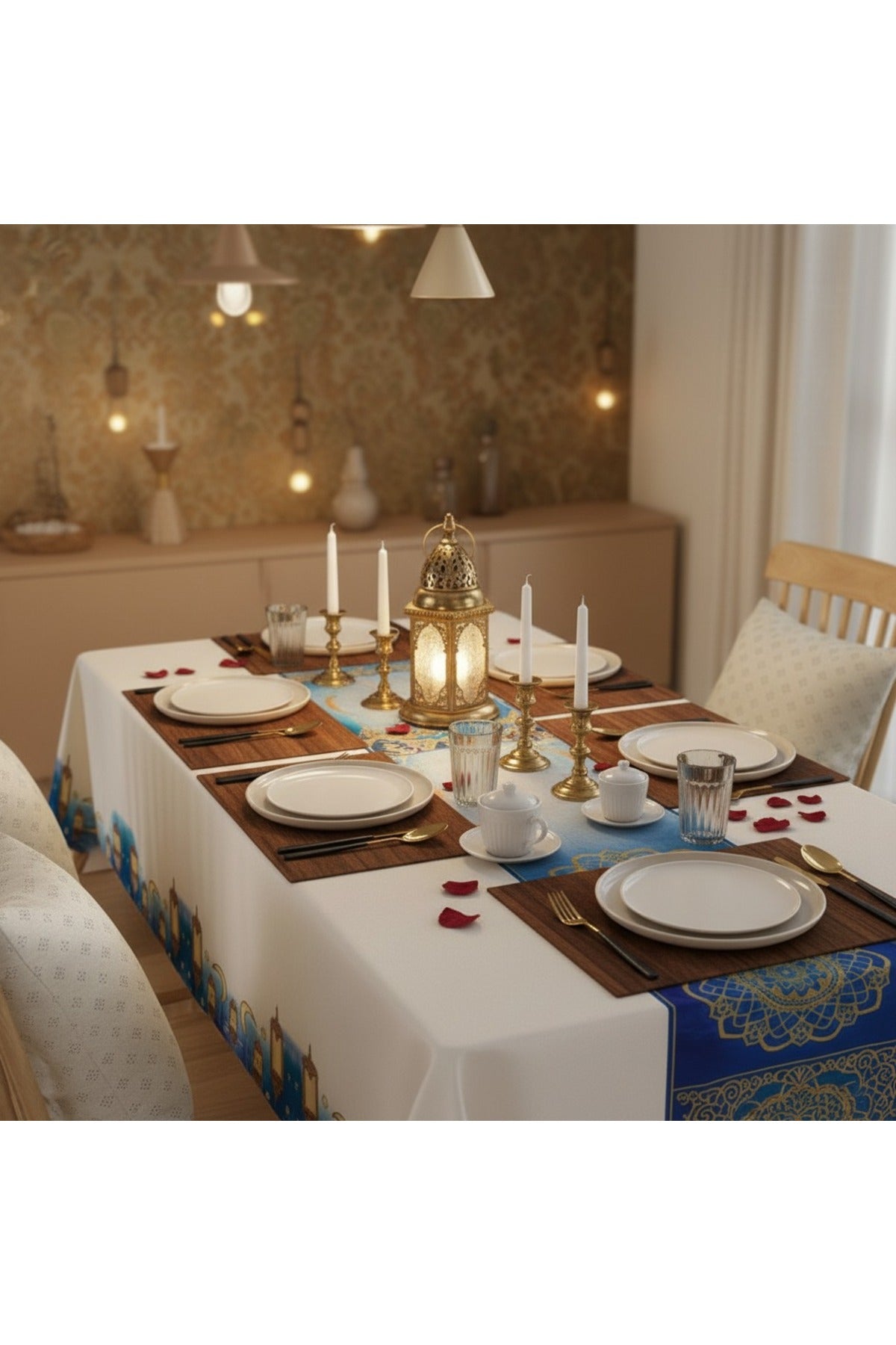 Tropikhome 150 x 220 Çok Renkli Ramazan Temalı Dijital Baskılı Dertsiz Leke Tutmaz Masa Örtüsü — Çok Renkli