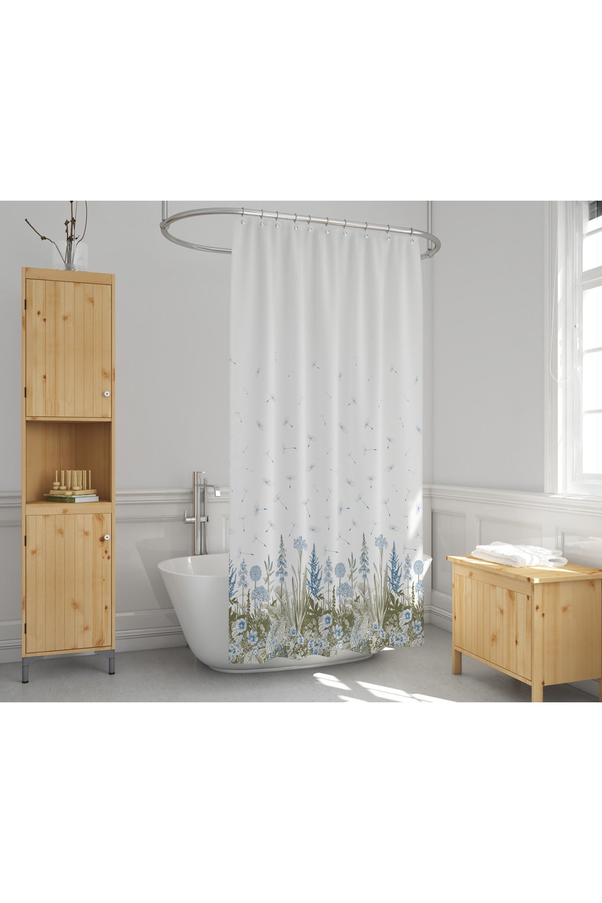Tropikhome 120 X 200 (Çift Kanat) Çok Renkli Kır Desenli Banyo Perdesi — Çok Renkli