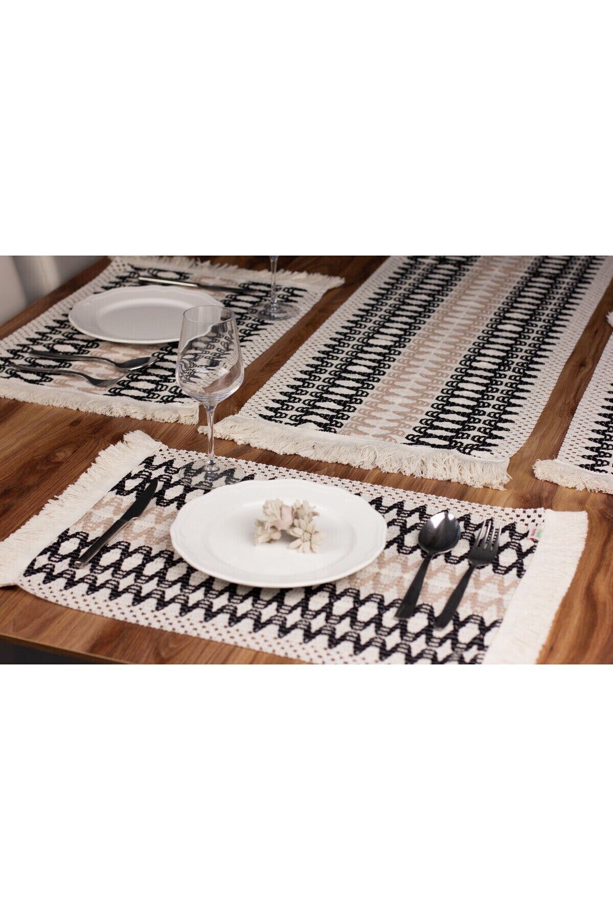 Tropikhome Örme Zigzag Desenli Siyah - Kahve 2 Adet 35 x 45cm Supla Amerikan Servis — Siyah - Kahve