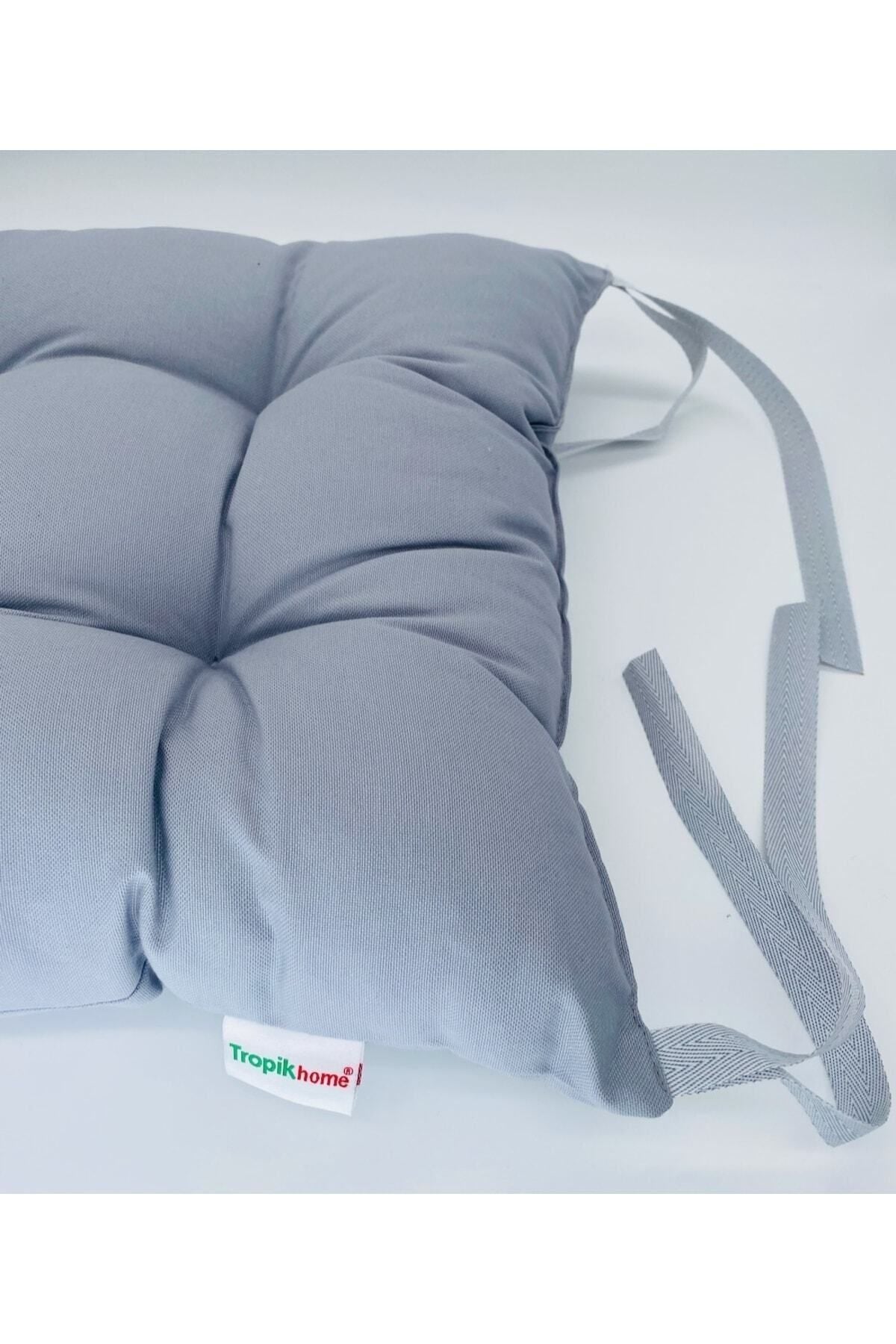 Tropikhome Ekoseli Gri 40 x 40 Pofuduk Silikon Dolgulu Sandalye Minderi — 40 x 40