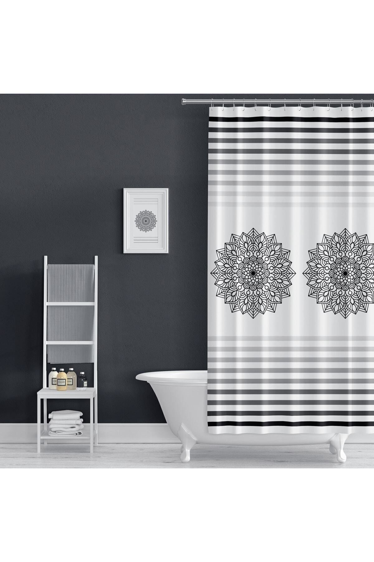 Tropikhome 180 x 200 Siyah Mandala Desenli Banyo Perdesi — Siyah