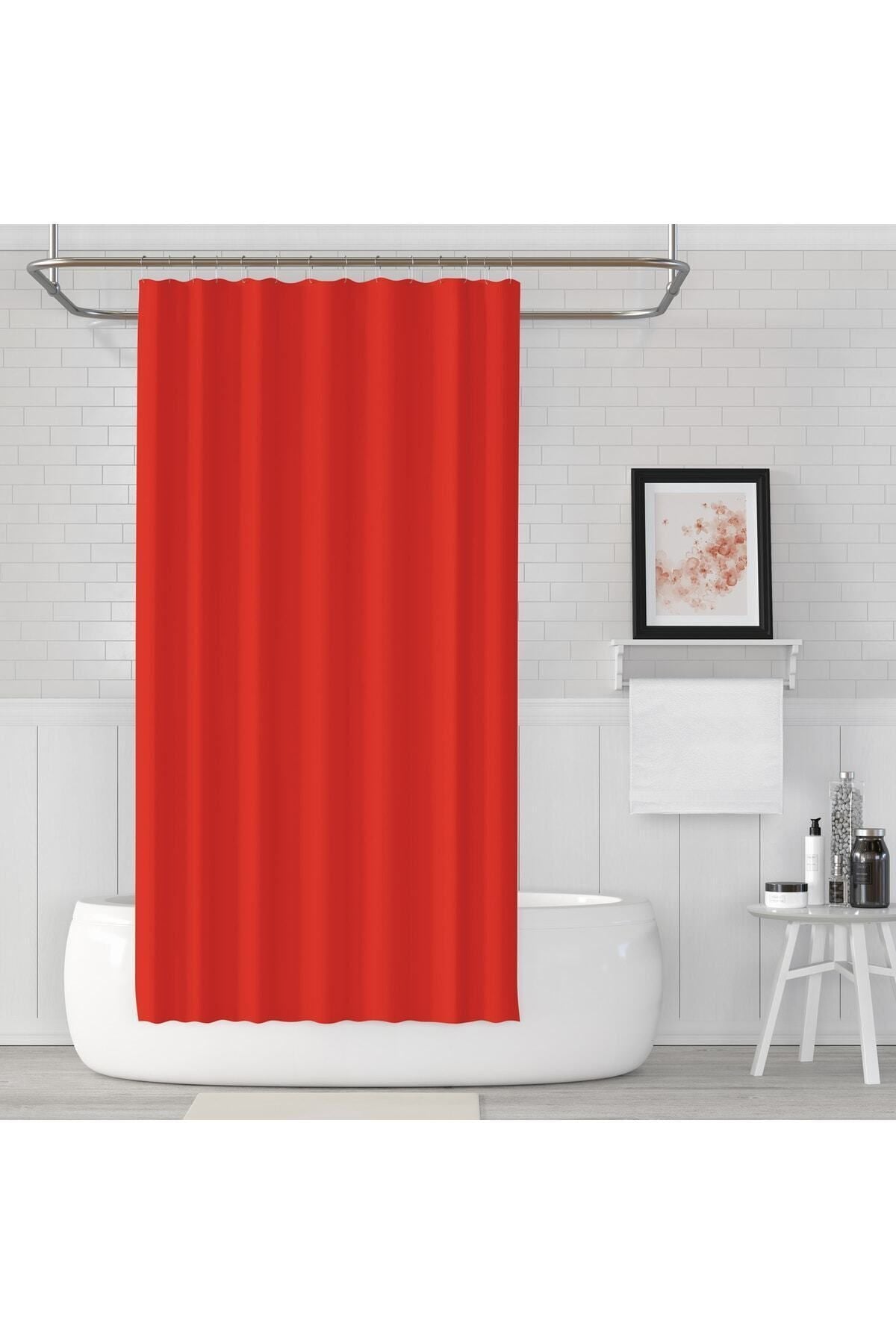 Tropikhome 180 x 200 Kırmızı Düz Banyo Perdesi — Kırmızı