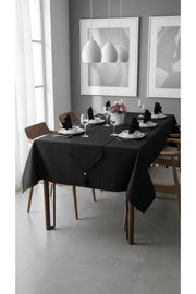 Tropikhome 160 x 220 + 1 Runner + 12 peçete + 12 Yüzük'lü Keten Görünümlü 26 Parça Dertsiz Çeyiz Seti — Siyah