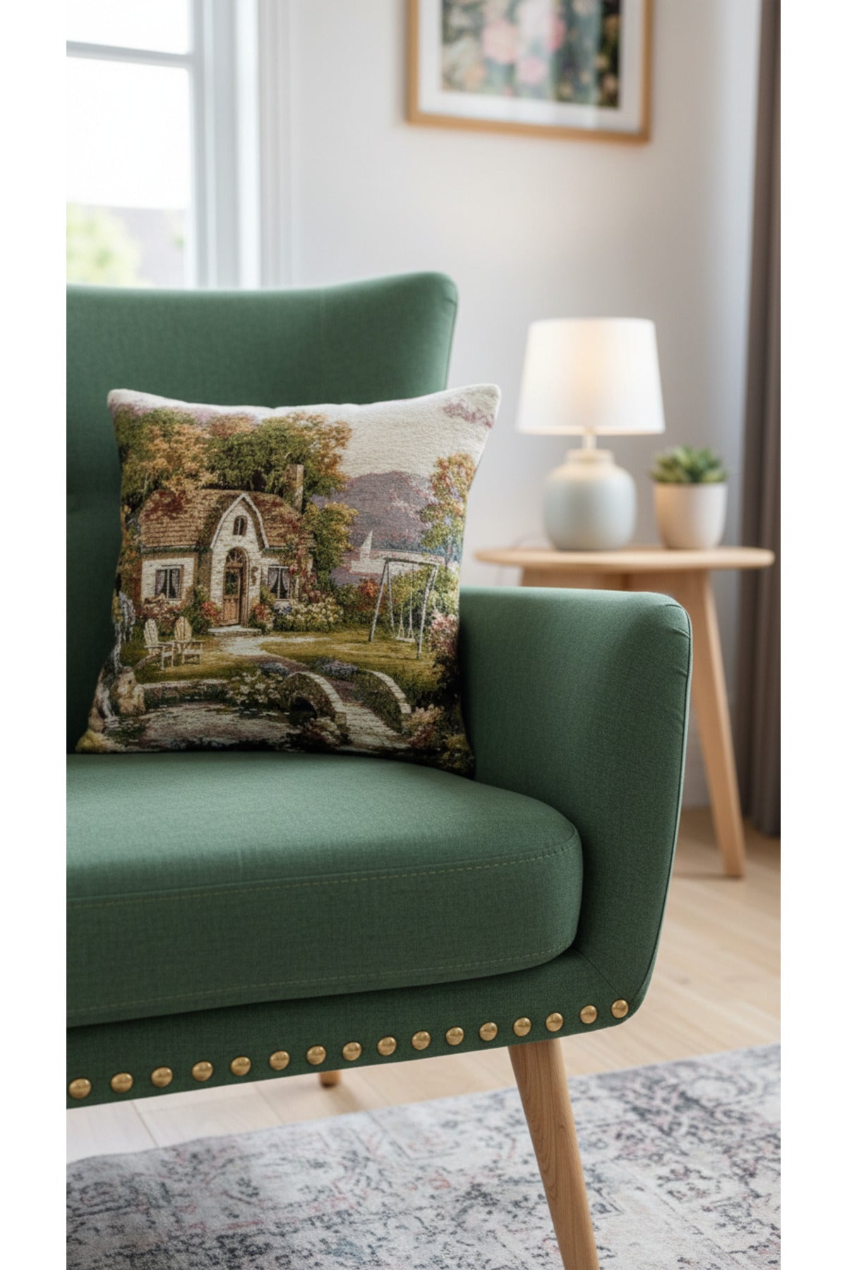 Tropikhome ST-9 Kırsal Ev Desenli 45 x 45 Cm Çift Taraflı Goblen Dokuma Kırlent Kılıfı — Çok Renkli