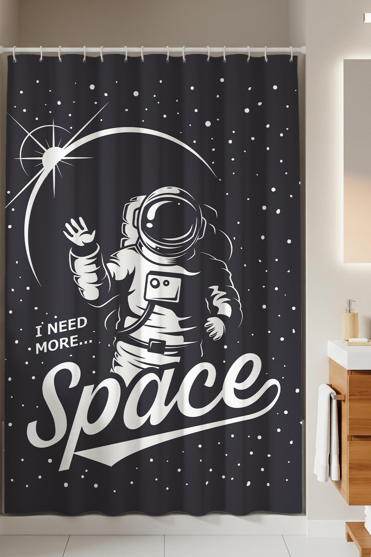 Tropikhome 180 x 200 Çok Renkli Uzay Desenli Banyo Perdesi — Çok Renkli