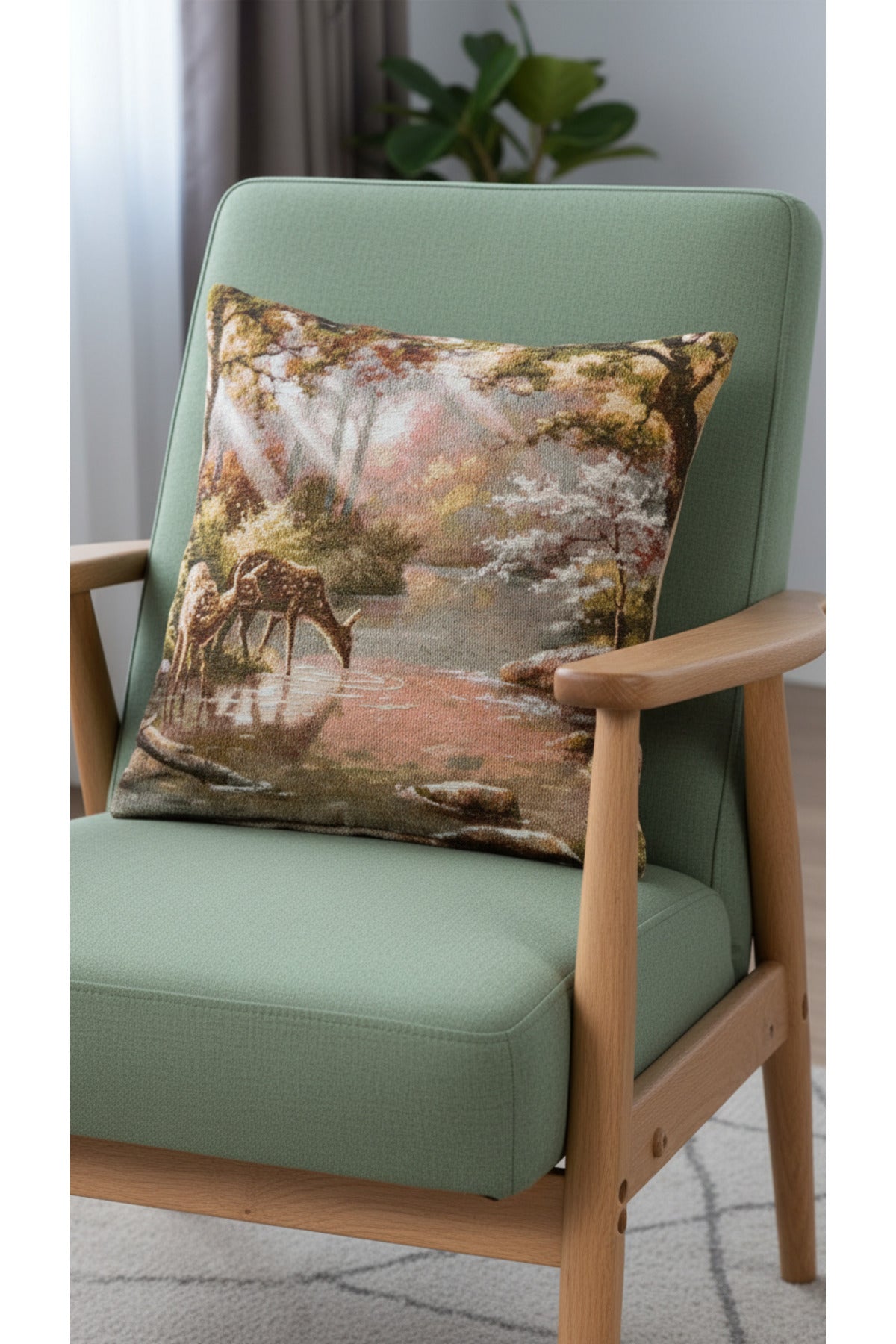 Tropikhome ST-9 Kırsal Ev Desenli 45 x 45 Cm Çift Taraflı Goblen Dokuma Kırlent Kılıfı — Çok Renkli