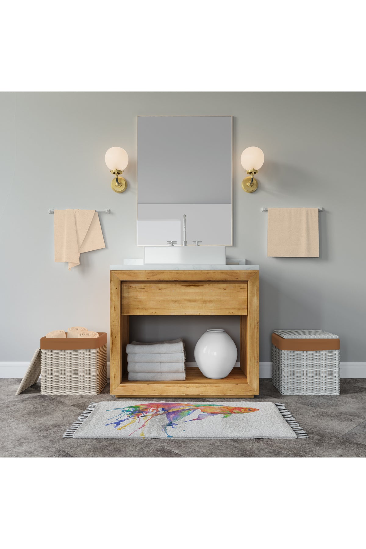 Tropikhome Kaymaz Tabanlı Dijital Baskılı 50x80cm Püsküllü Banyo Paspası — Gold Fish