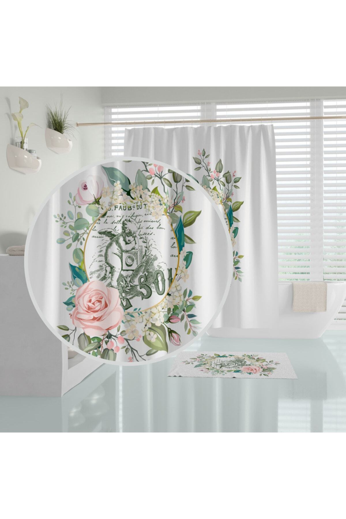Tropikhome 180 x 200 Çok Renkli Melek Desenli Banyo Perdesi — Çok Renkli