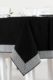 Pamuklu Jakar Kumaştan 160x220 Cm Çeyizlik Masa Örtüsü — Siyah