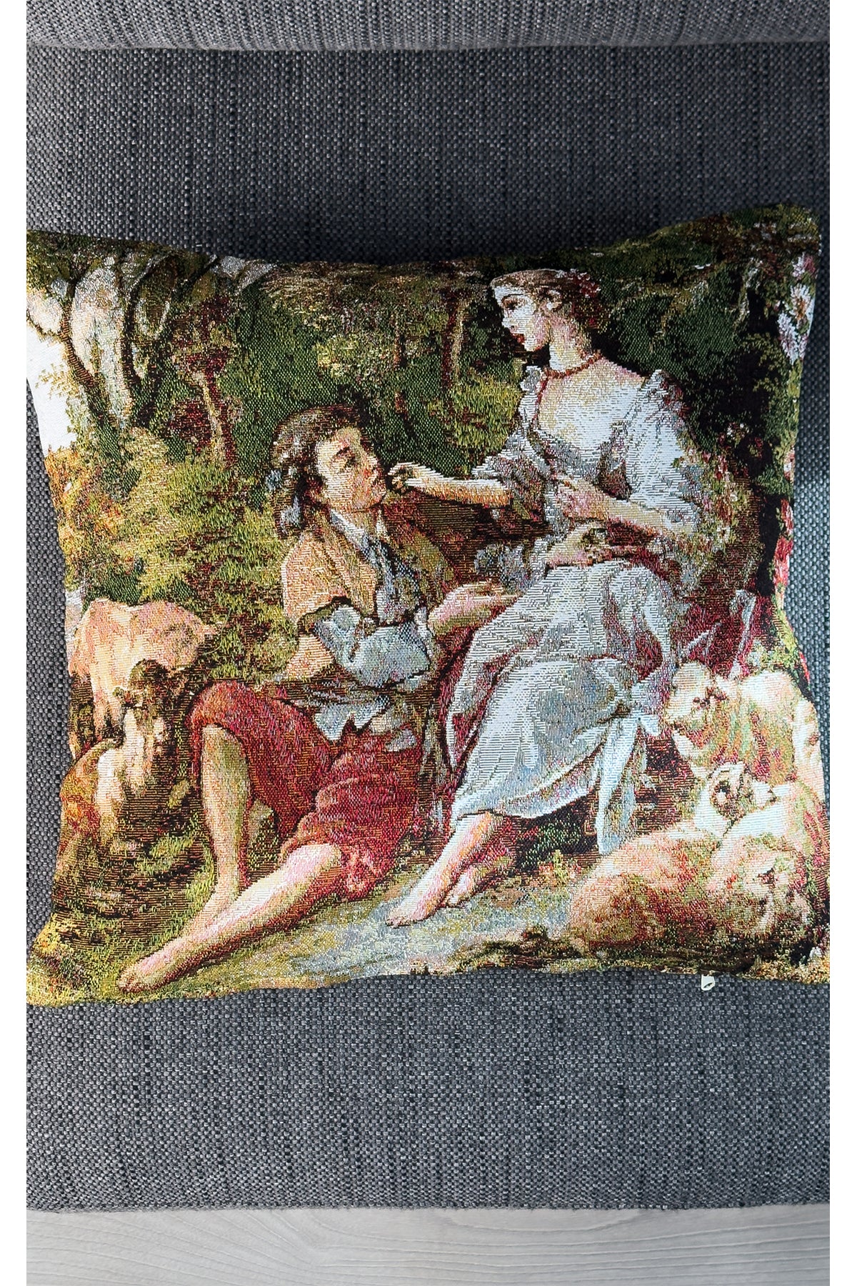 Tropikhome ST-9 Kırsal Ev Desenli 45 x 45 Cm Çift Taraflı Goblen Dokuma Kırlent Kılıfı — Çok Renkli