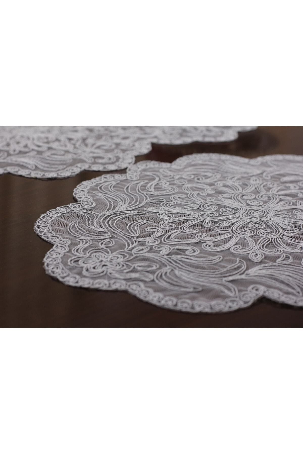 Tropikhome Nakışlı Gri 40 x 110 Runner + 40 x 40*12 Amerikan Servisli 13 Parça Sunum Yemek Seti — Gri