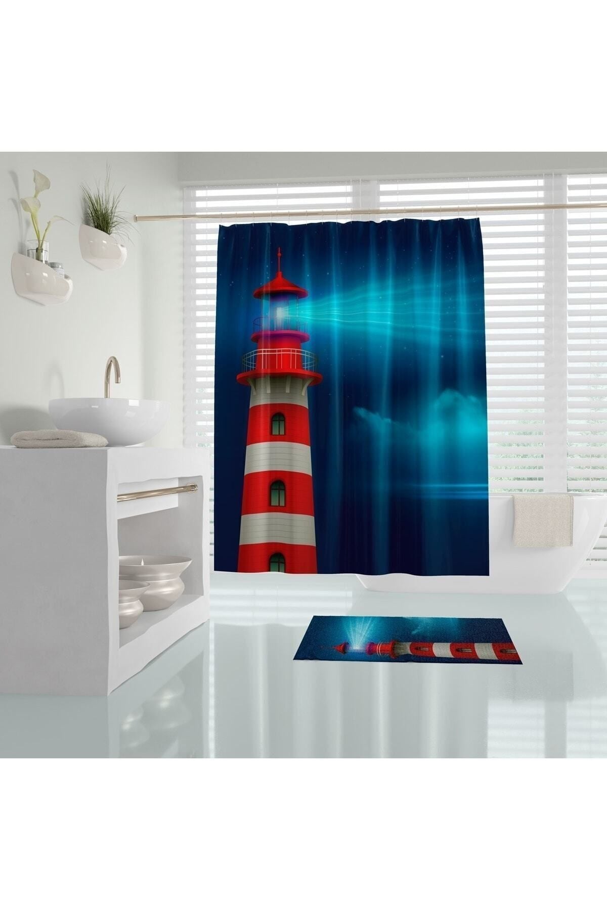 Tropikhome 180 x 200 Çok Renkli Desenli Banyo Perdesi — Çok Renkli