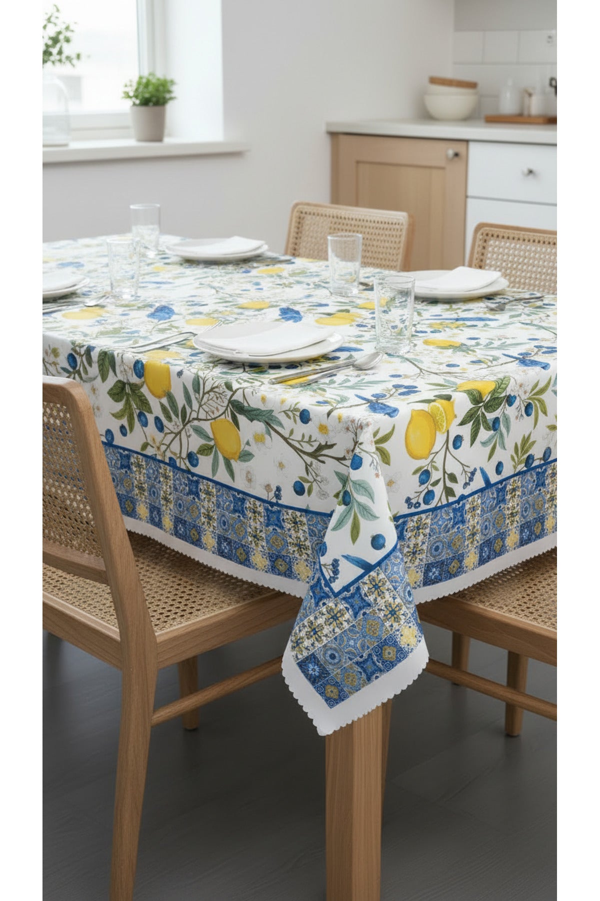Tropikhome 140 x 180 Limon Alaçatı Desenli Solma Yapmaz Dijital Baskılı Dertsiz Masa Örtüsü — Çok Renkli