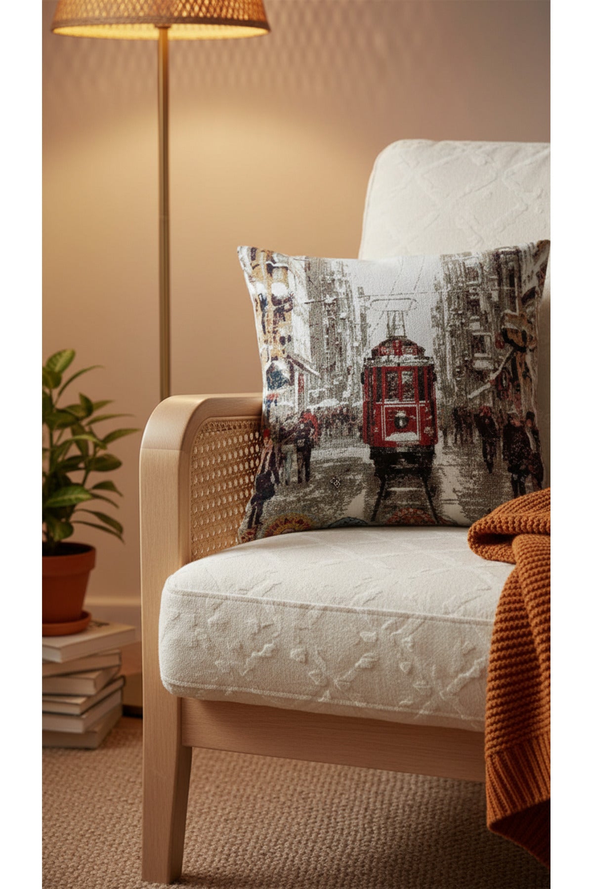 Tropikhome ST-9 Kırsal Ev Desenli 45 x 45 Cm Çift Taraflı Goblen Dokuma Kırlent Kılıfı — Çok Renkli