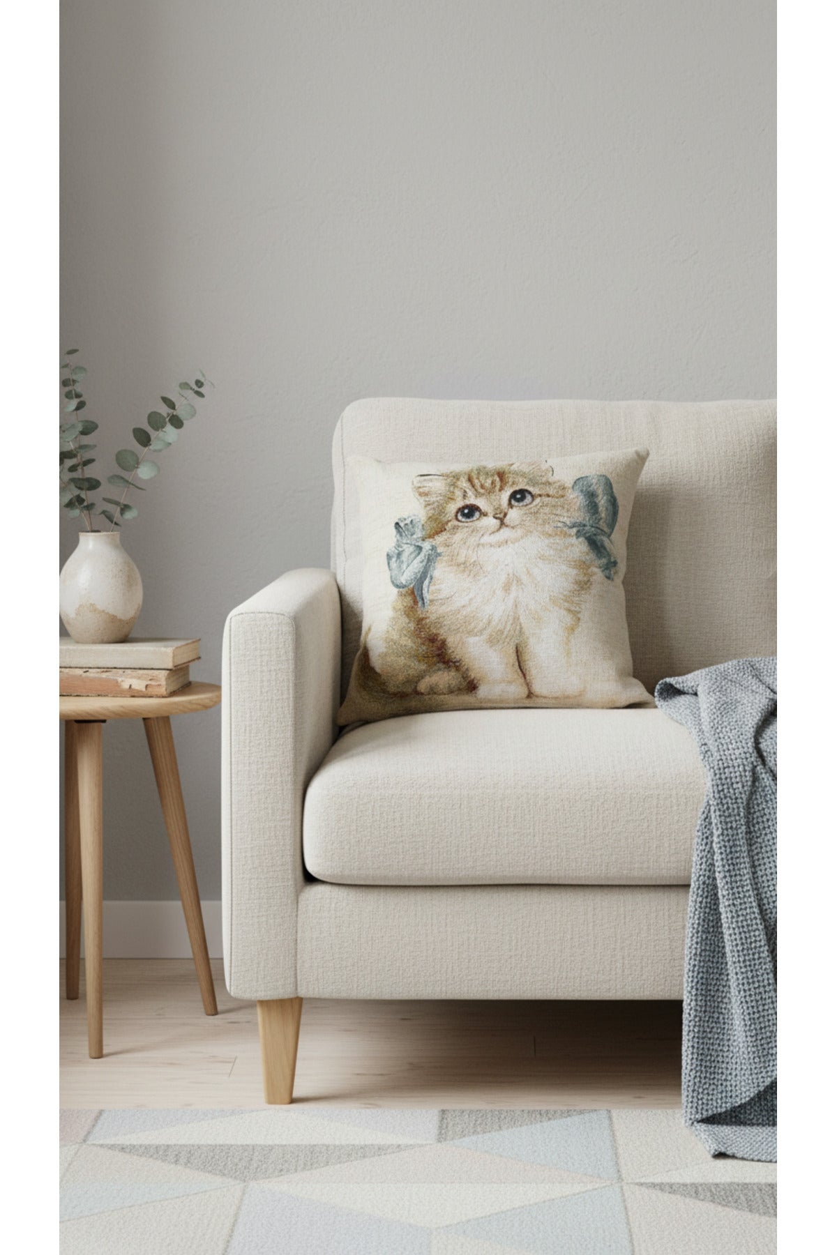 Tropikhome ST-9 Kırsal Ev Desenli 45 x 45 Cm Çift Taraflı Goblen Dokuma Kırlent Kılıfı — Çok Renkli
