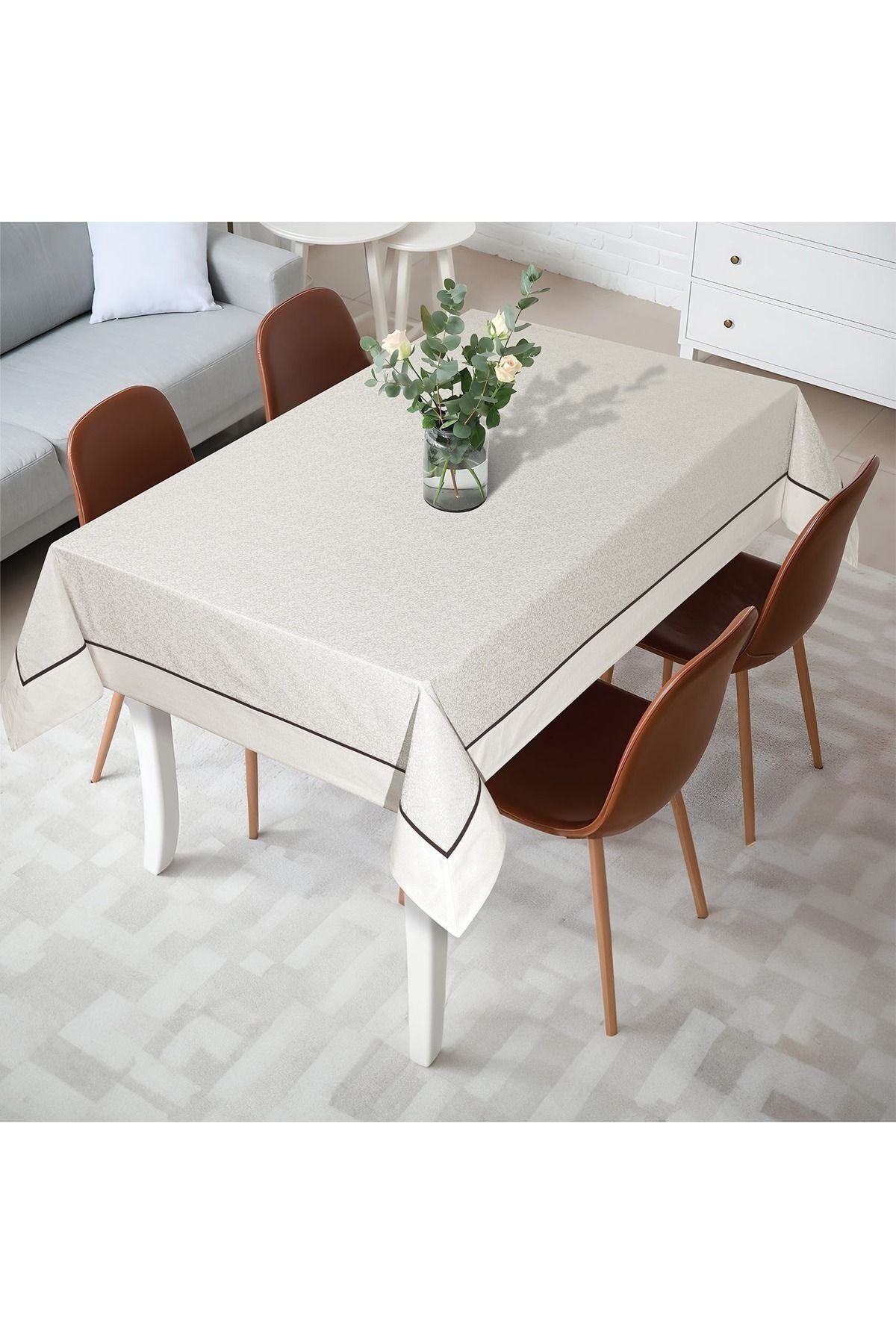 Tropikhome 120 x 160 Pamuklu Bordürlü Biyeli Beyaz Masa Örtüsü — Beyaz