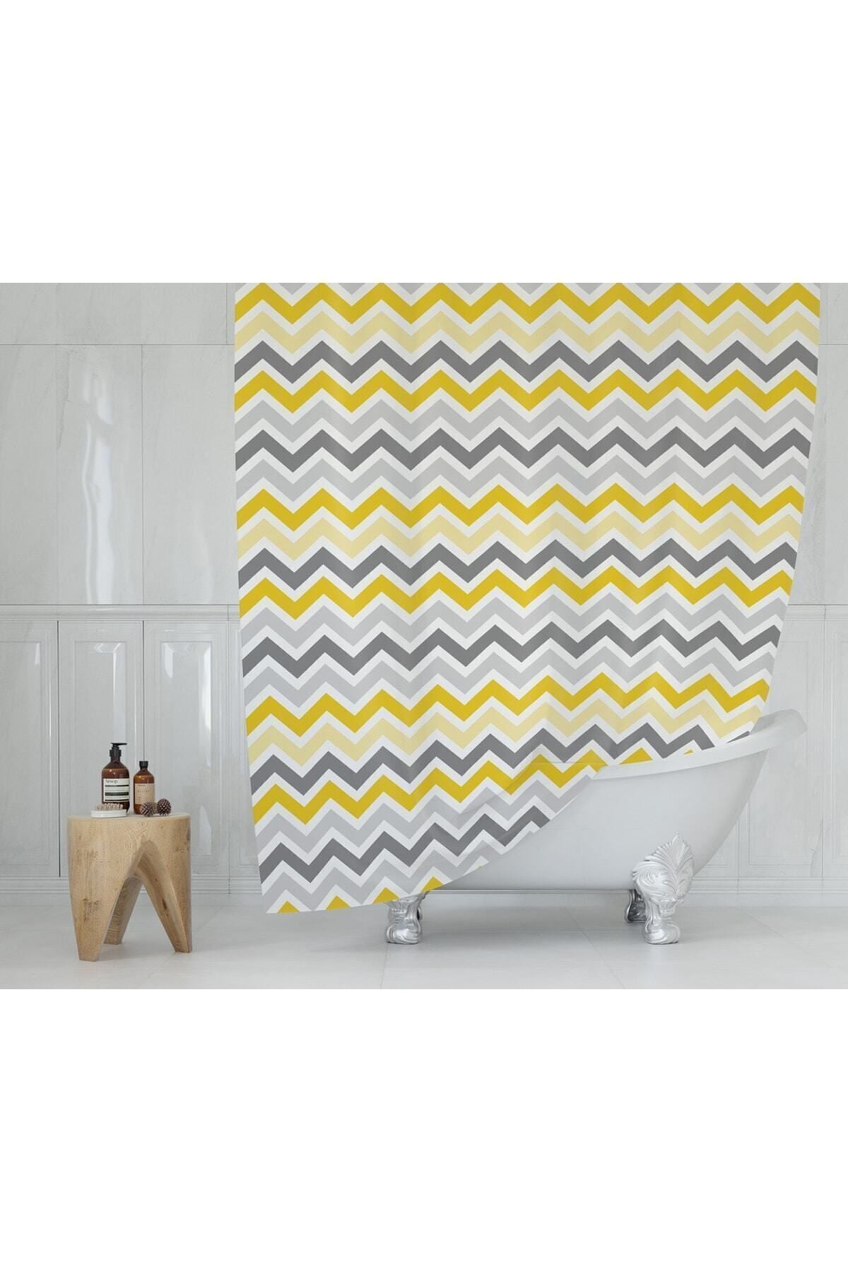 Tropikhome 180 x 200 Çok Renkli Zigzag Desenli Banyo Perdesi — Çok Renkli