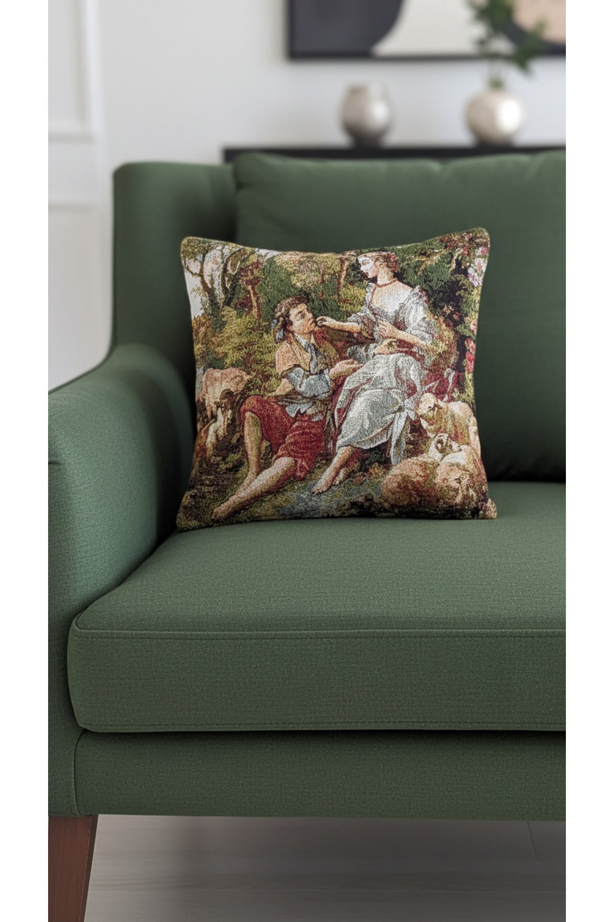 Tropikhome ST-9 Kırsal Ev Desenli 45 x 45 Cm Çift Taraflı Goblen Dokuma Kırlent Kılıfı — Çok Renkli