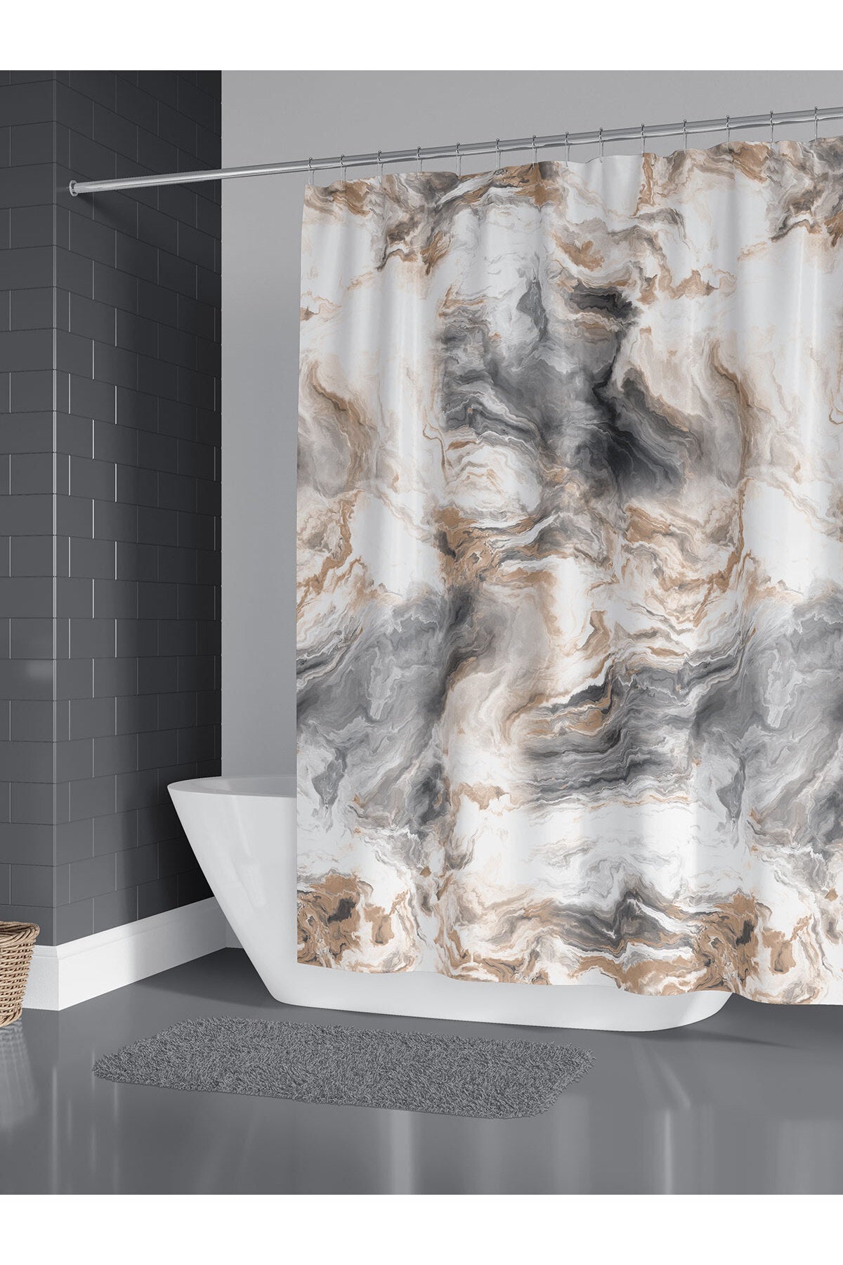 Tropikhome 180 x 200 Gri Mermer Desenli Banyo Perdesi — Gri