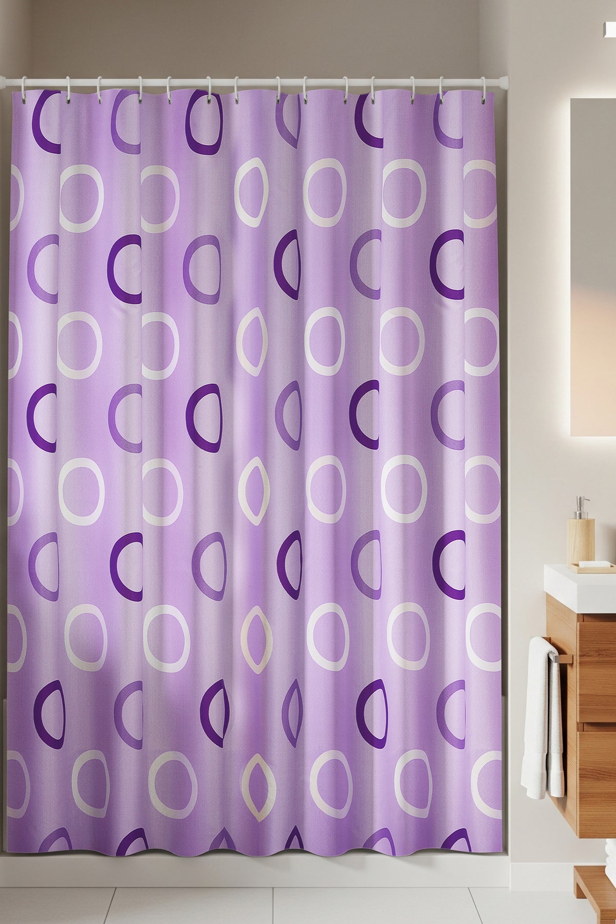 Tropikhome 180 x 200 Mor Halka Desenli Banyo Perdesi — Mor