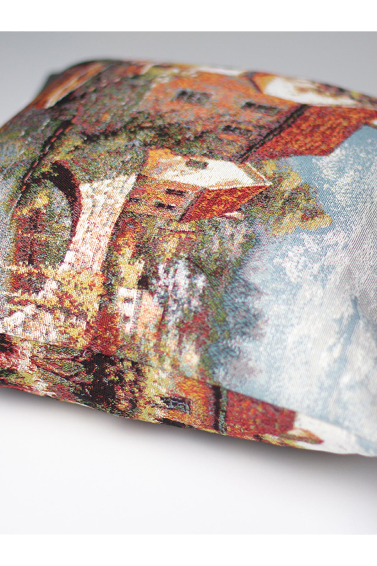 Tropikhome ST-9 Kırsal Ev Desenli 45 x 45 Cm Çift Taraflı Goblen Dokuma Kırlent Kılıfı — Çok Renkli