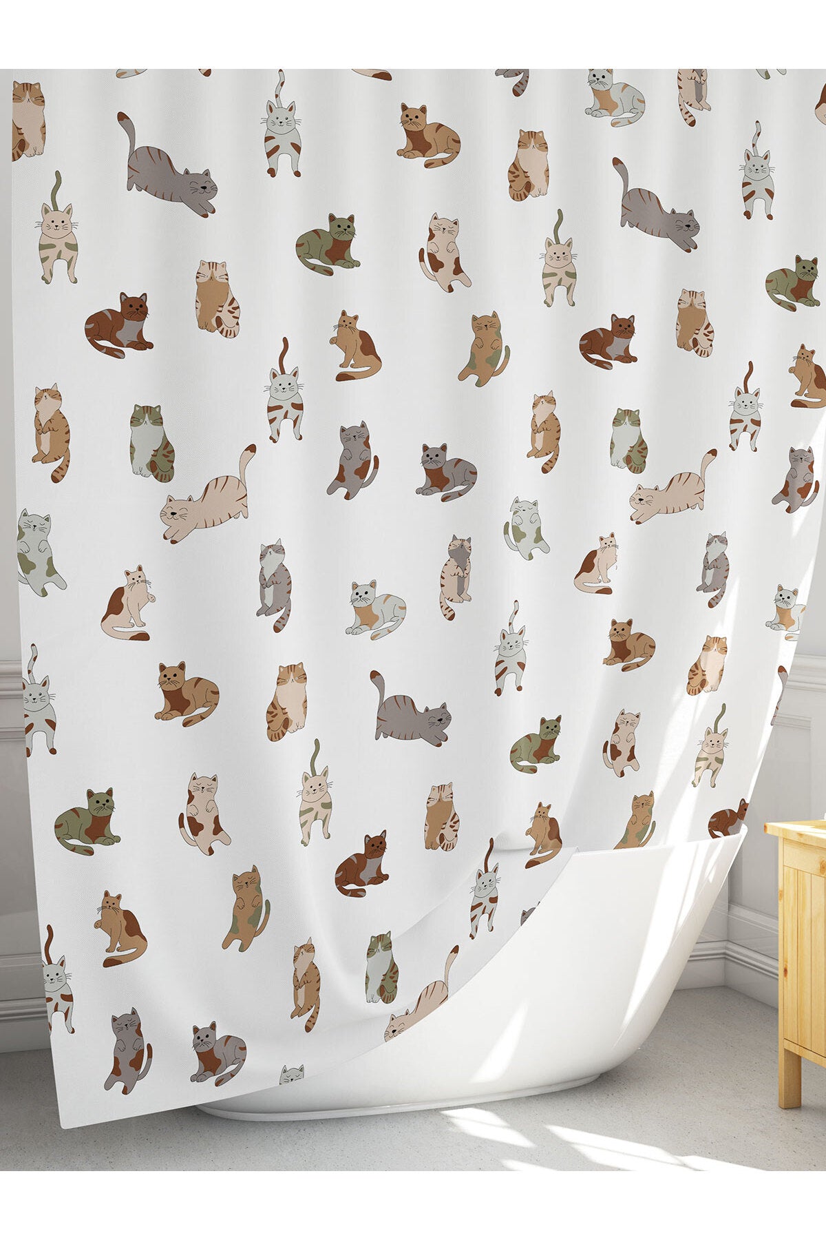 Tropikhome 180 x 200 Çok Renkli Kedi Desenli Banyo Perdesi — Çok Renkli