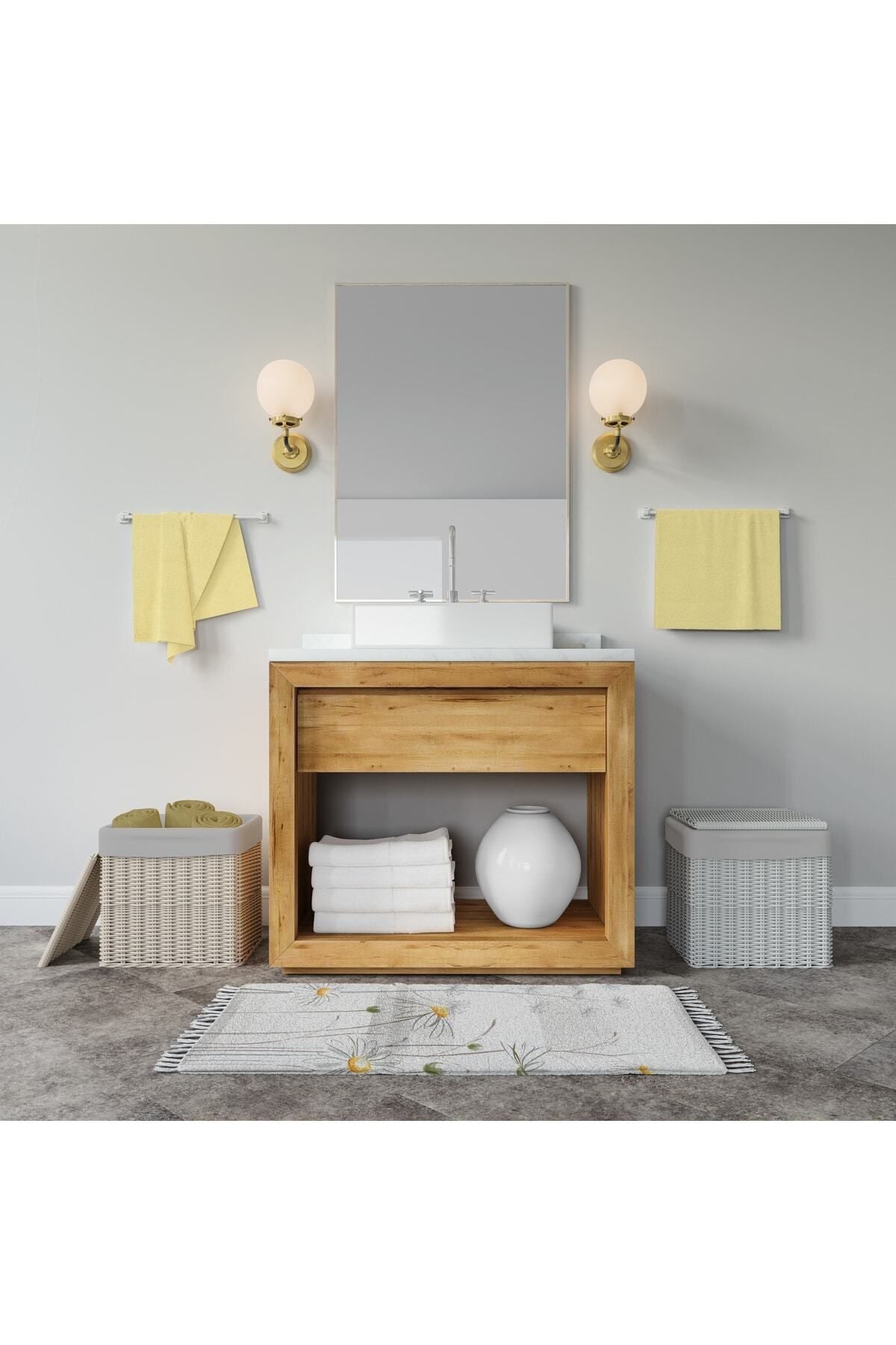 Çiçek Desenli Kaymaz Taban Dijital Baskılı 50x80cm Banyo Paspası ve 180x200cm Dijital Baskılı Banyo Perdesi Takımı — 180 x 200 + 50 x 80