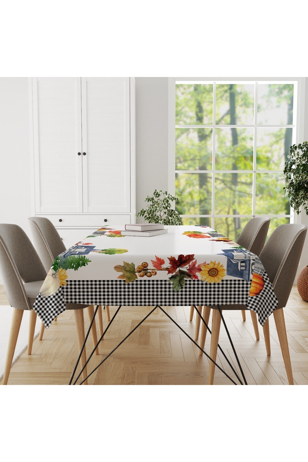 Tropikhome 150 x 150 Sonbahar Çiçek Desenli Solma Yapmaz Dijital Baskılı Dertsiz Masa Örtüsü — Çok Renkli