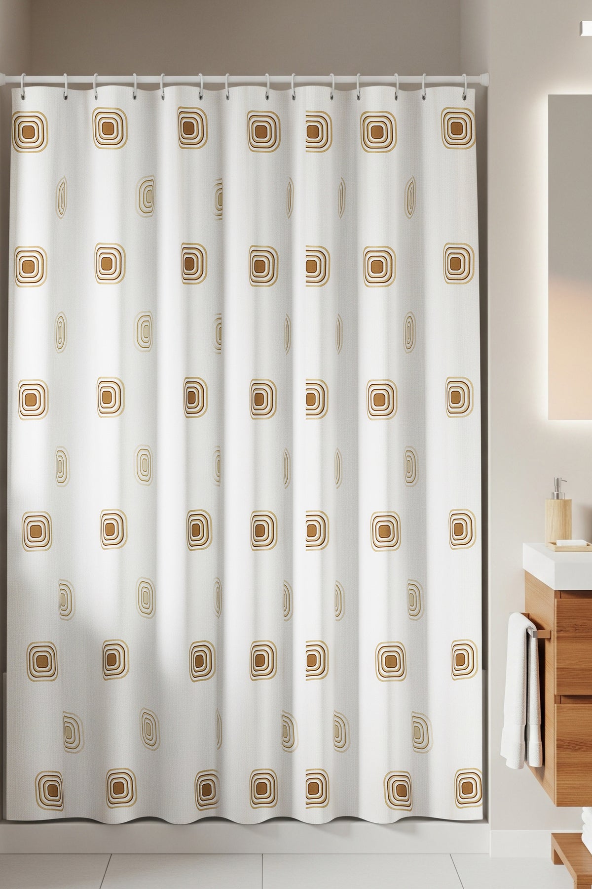 Tropikhome 180 x 200 Kahverengi Geometrik Desenli Banyo Perdesi — Kahverengi
