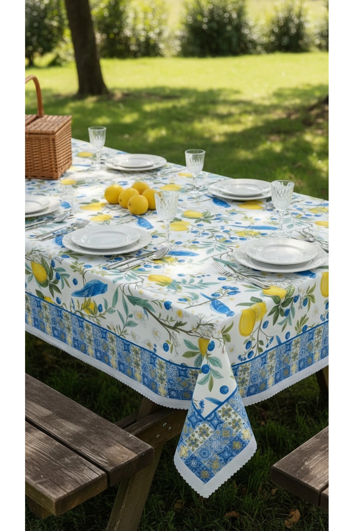 Tropikhome 140 x 180 Limon Alaçatı Desenli Solma Yapmaz Dijital Baskılı Dertsiz Masa Örtüsü — Çok Renkli