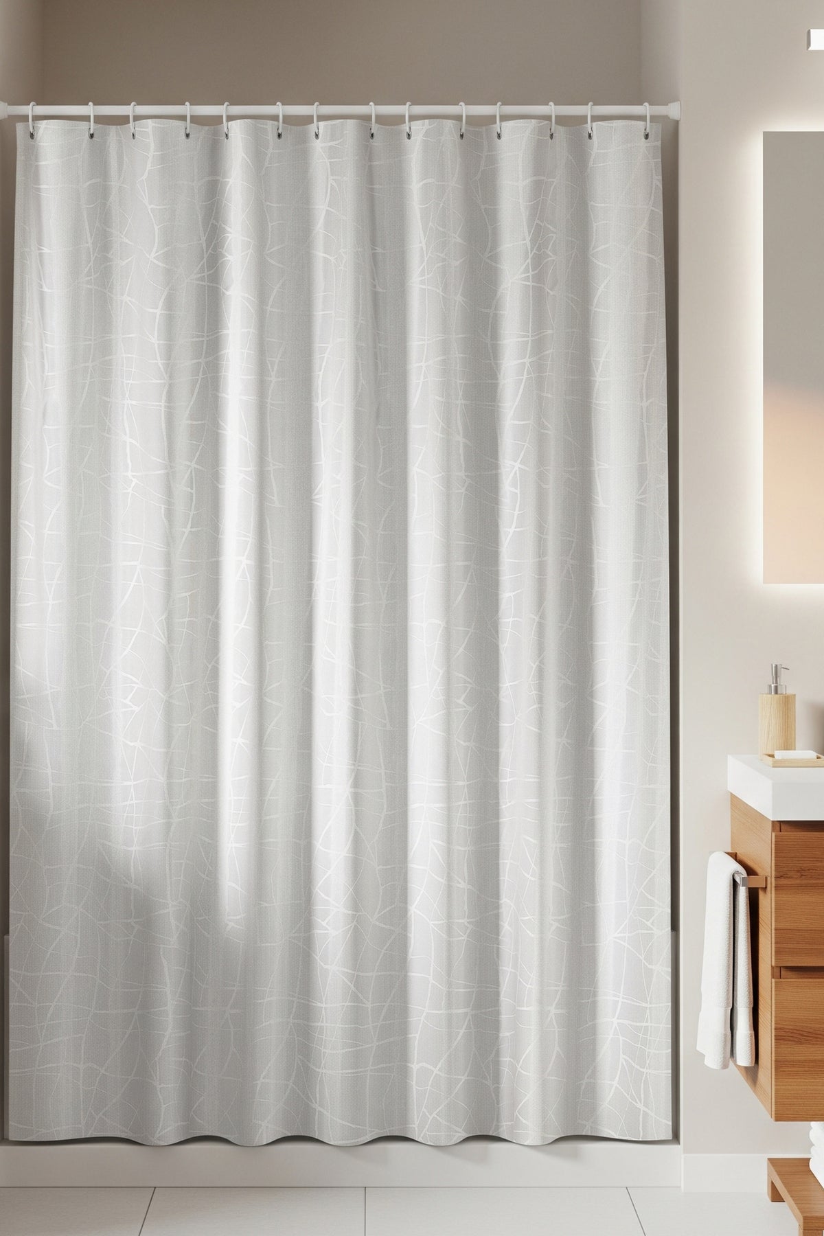 Tropikhome 120 X 200 (Çift Kanat) Beyaz Mermer Desenli Banyo Perdesi — Beyaz