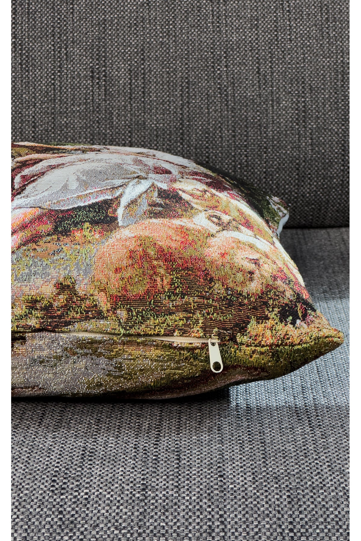 Tropikhome ST-9 Kırsal Ev Desenli 45 x 45 Cm Çift Taraflı Goblen Dokuma Kırlent Kılıfı — Çok Renkli