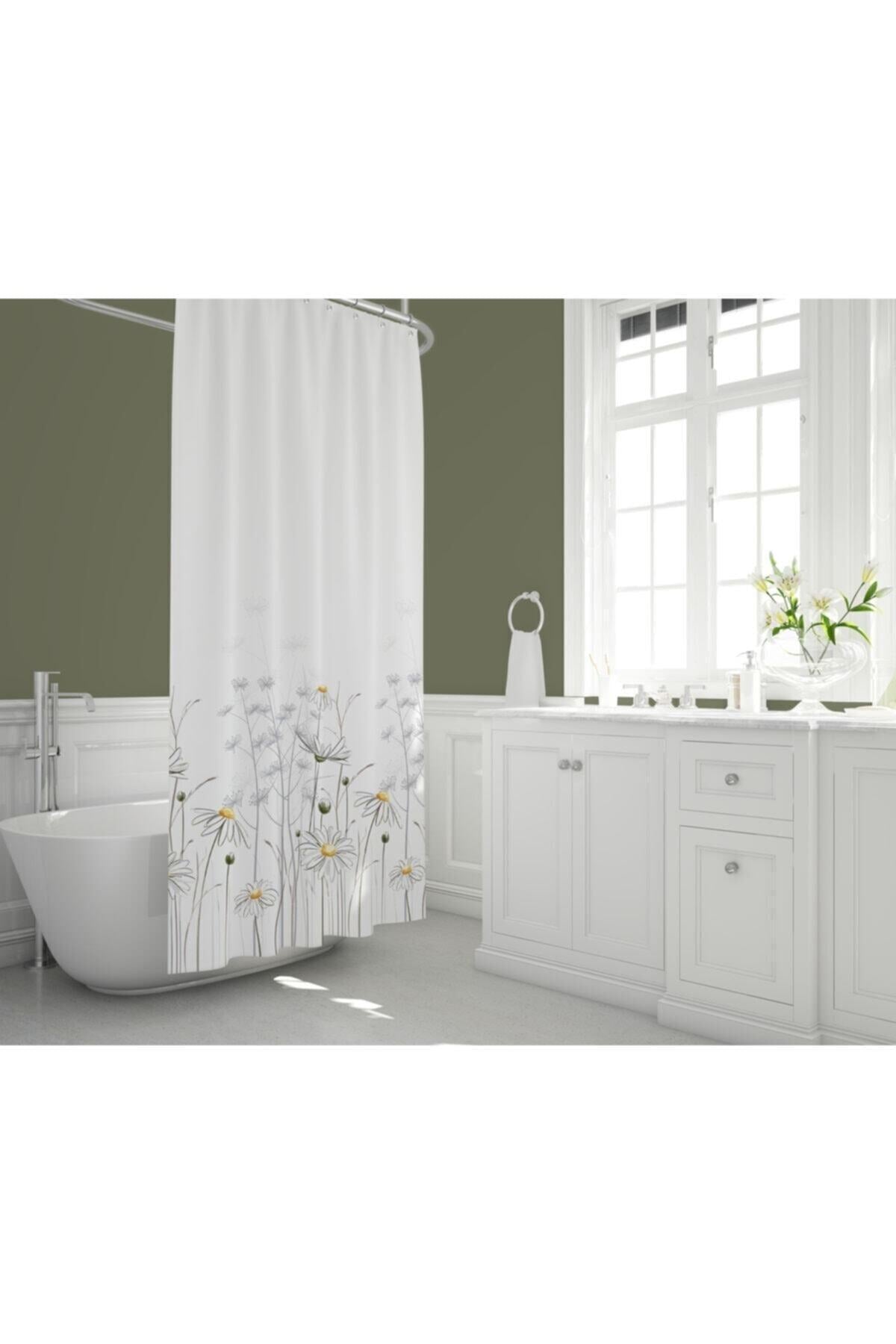 Tropikhome 120 X 200 (Çift Kanat) Çok Renkli Papatya Desen Banyo Perdesi — Çok Renkli
