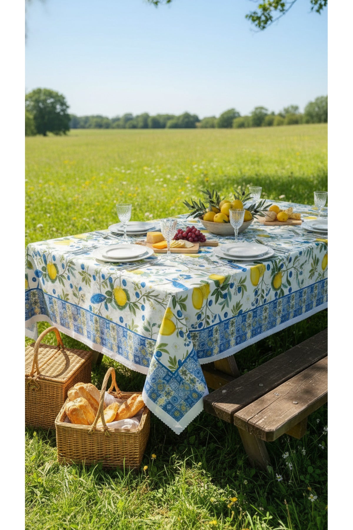 Tropikhome 140 x 180 Limon Alaçatı Desenli Solma Yapmaz Dijital Baskılı Dertsiz Masa Örtüsü — Çok Renkli