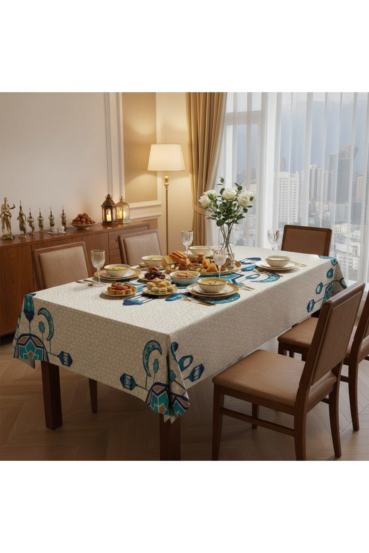 Tropikhome 150 x 220 Çok Renkli Ramazan Temalı Dijital Baskılı Dertsiz Leke Tutmaz Masa Örtüsü — Çok Renkli