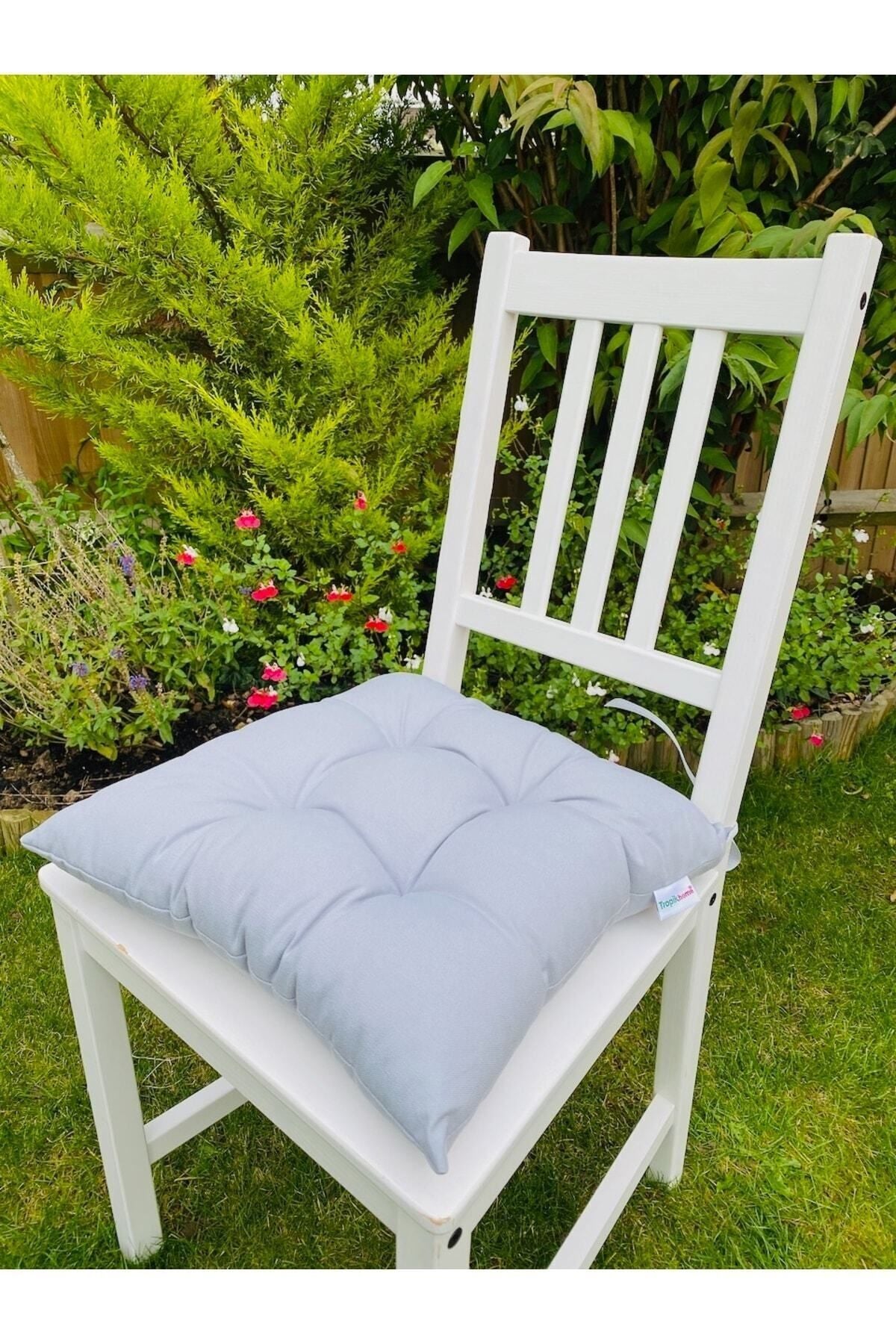 Tropikhome Ekoseli Gri 40 x 40 Pofuduk Silikon Dolgulu Sandalye Minderi — 40 x 40