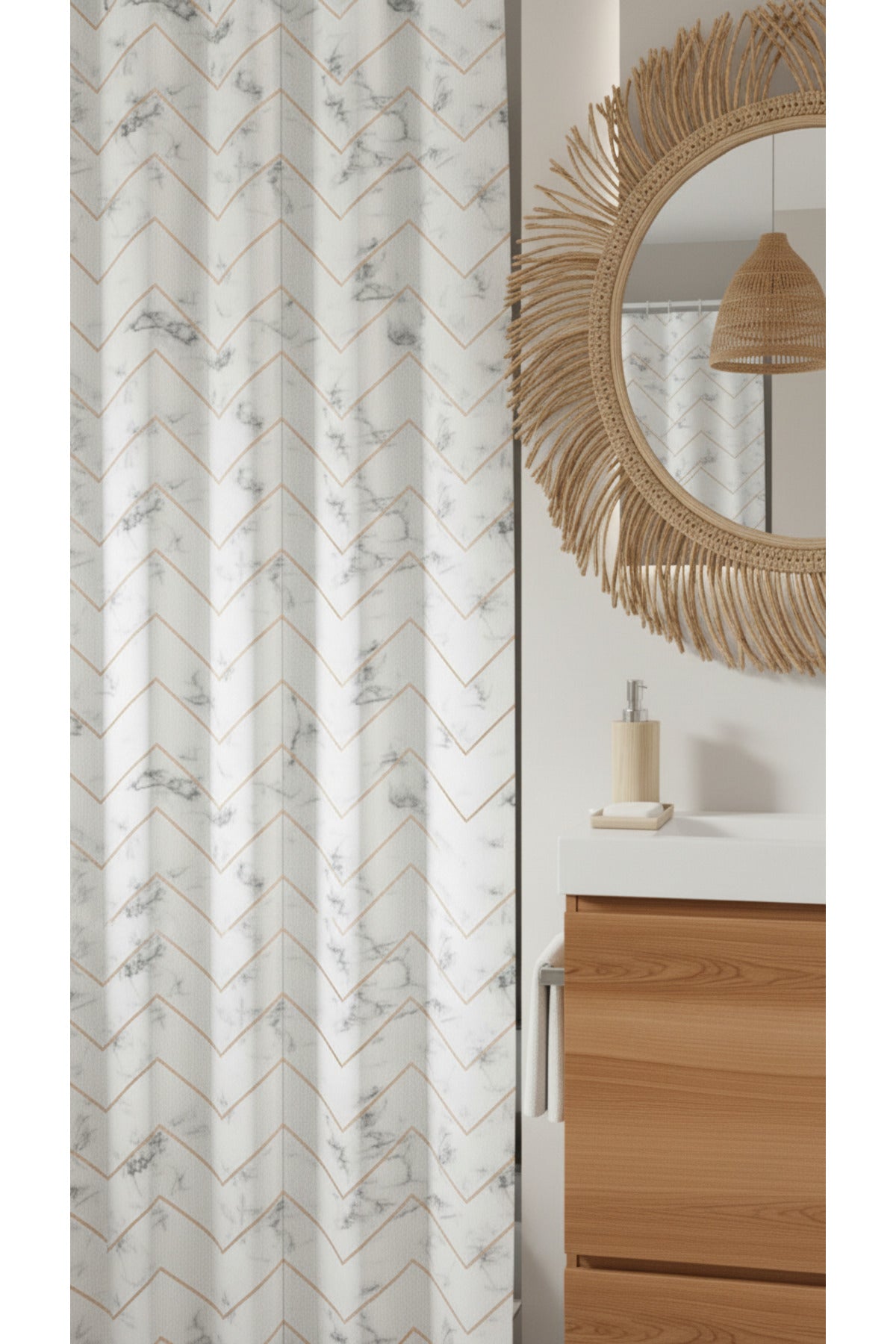 Tropikhome 180 x 200 Beyaz Mermer Desenli Banyo Perdesi — Beyaz
