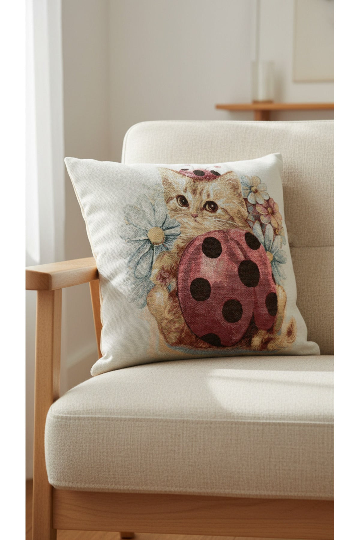 Tropikhome ST-9 Kırsal Ev Desenli 45 x 45 Cm Çift Taraflı Goblen Dokuma Kırlent Kılıfı — Çok Renkli