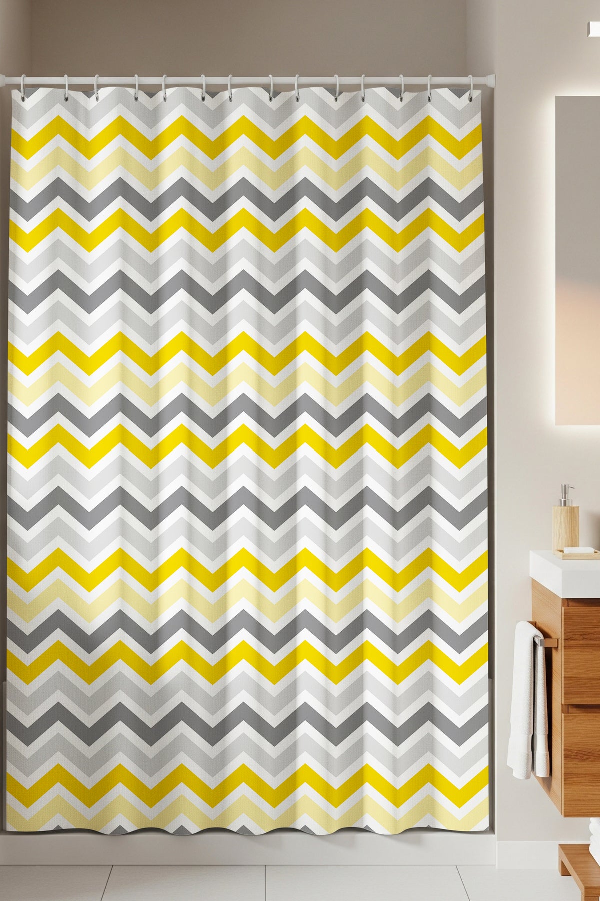 Tropikhome 180 x 200 Çok Renkli Zigzag Desenli Banyo Perdesi — Çok Renkli