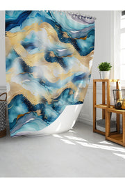 Tropikhome 180 x 200 Turkuaz Mermer Desenli Banyo Perdesi — Turkuaz