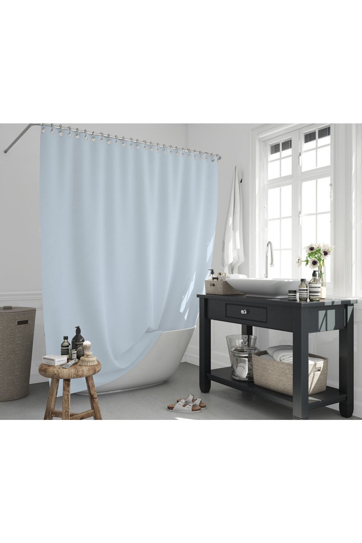 Tropikhome 180 x 200 Mavi Düz Banyo Perdesi — Mavi