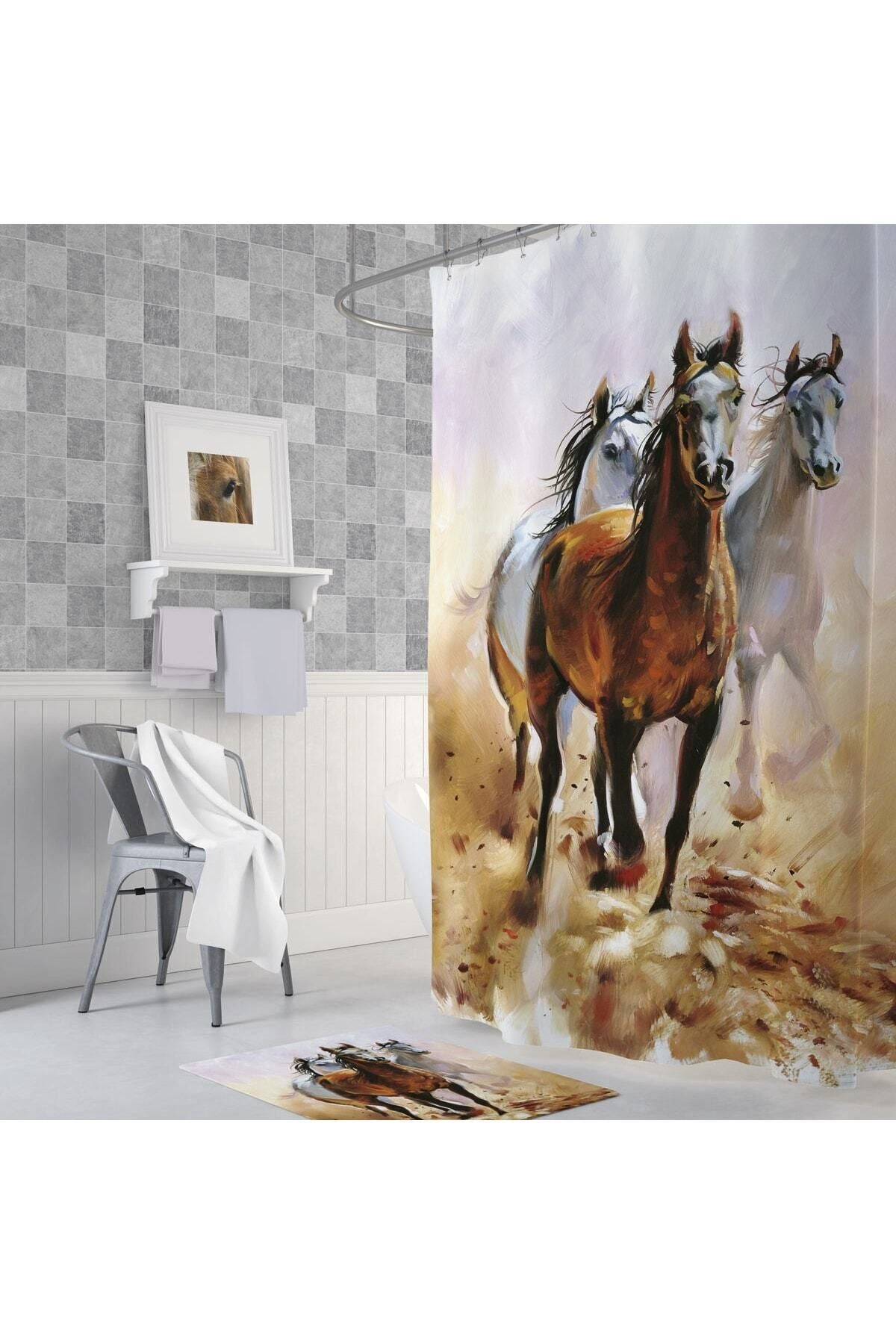 Tropikhome 180 x 200 Çok Renkli Desenli Banyo Perdesi — Çok Renkli