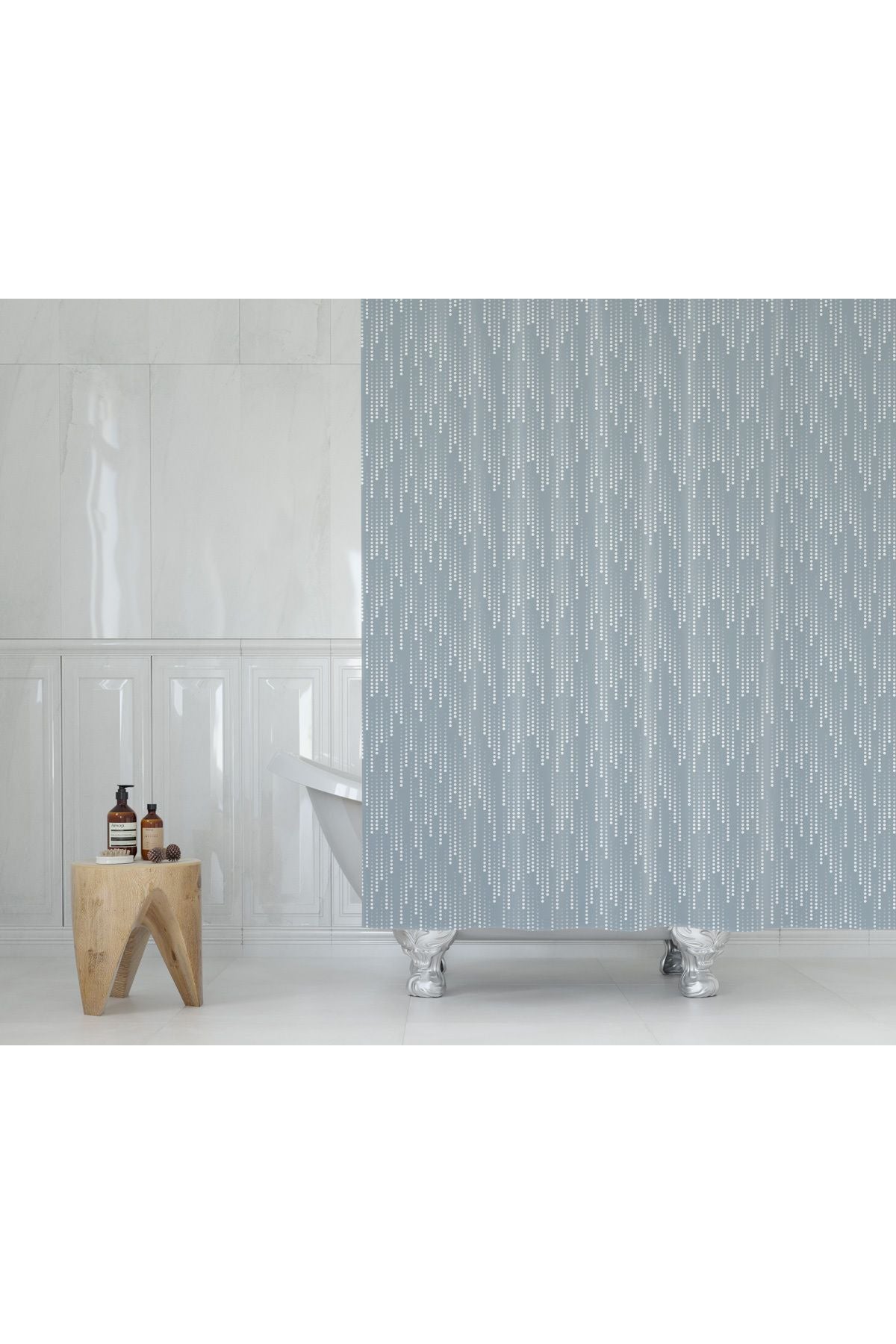 Tropikhome 120 X 200 (Çift Kanat) Gri Geometrik Desenli Banyo Perdesi — Gri