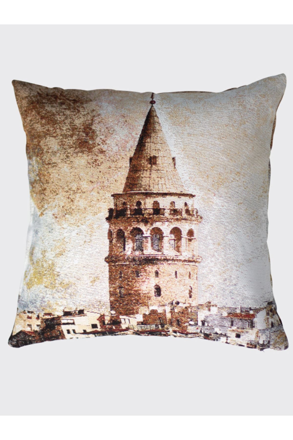 Tropikhome ST-9 Kırsal Ev Desenli 45 x 45 Cm Çift Taraflı Goblen Dokuma Kırlent Kılıfı — Çok Renkli